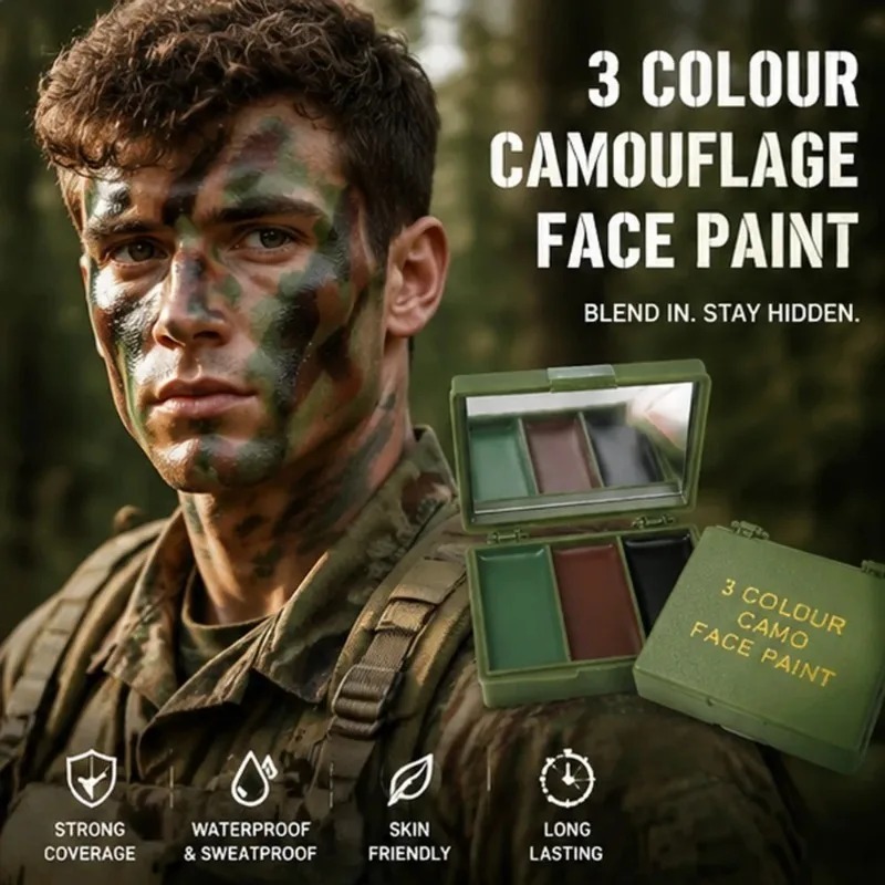 Driekleurige camouflage gezich - Camo Face Paint recensie en prijs